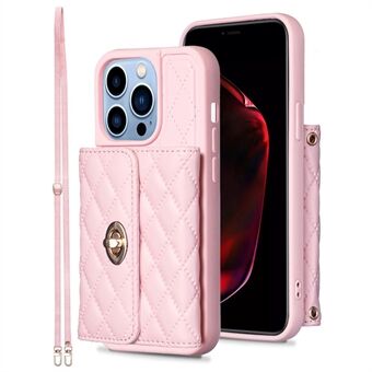 For iPhone 15 Pro PU Leather+TPU mønsteravtrykket etui med kortlomme og stativ til telefonen.