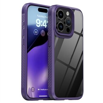 IPAKY For iPhone 15 Pro TPU + PC Gjennomsiktig Deksel Karbonfiber Anti-skli Kant Telefonomslag