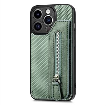 For iPhone 15 Pro Karbonfibertelefonholder-etui med skinnbelagt PC+TPU Glidelåslomme-telefondeksel