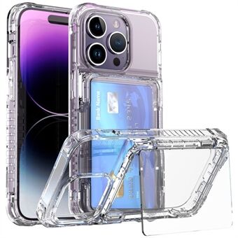 For iPhone 15 Pro Kickstand Card Holder Klar PC + TPU telefondeksel Støvbeskyttet mobiltelefonveske