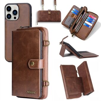 MEGSHI 020-serien for iPhone 15 Pro Avtakbart 2-i-1 Lommebok Etui PU-skinn Multifunksjonell Mobiltelefonholder Deksel