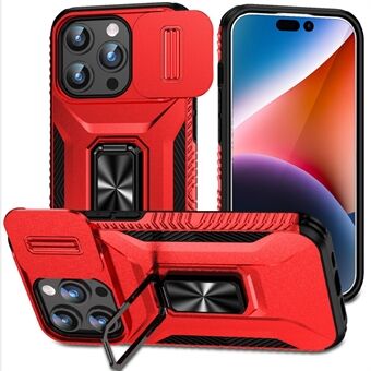 For iPhone 15 Pro Drop-proof PC+TPU Case Kickstand Cell Phone Cover Shell with Camera Slider

For iPhone 15 Pro, et beskyttende deksel i PC+TPU som tåler fall. Dekselet har en innebygd stativfunksjon og en skyvedel for kameraet.