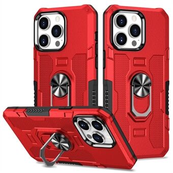 For iPhone 15 Pro Dekksikkert mobildeksel i PC + TPU med ringstativ