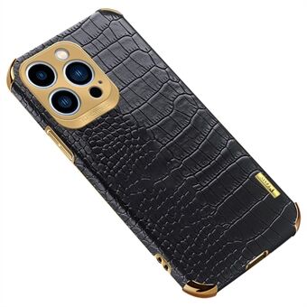 For iPhone 15 Pro Crocodile teksturert PU-skinn + TPU-deksel Elektroplater Enkelthet Telefonetui som ikke faller