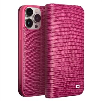 QIALINO For iPhone 15 Pro Krokodille tekstur Ekte ku skinndeksel Flip Stand Lommebok Telefonveske - Rose