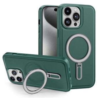 For iPhone 15 Pro Magnetisk Etui i Lær+PC+TPU-deksel Kompatibelt med MagSafe