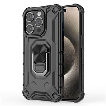 For iPhone 15 Pro etui med ringstativ, laget av PC+TPU materiale, som beskytter mot fallskader.