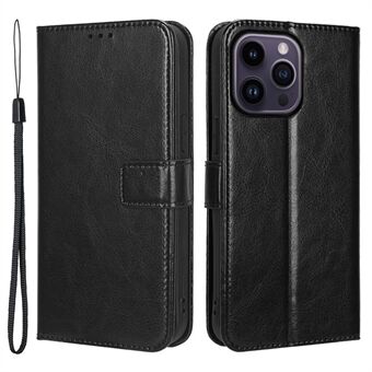 For iPhone 15 Pro-etui i Crazy Horse-tekstur, PU-skinn, beskyttende telefondeksel til lommebok.