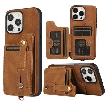 ABEEL Stil 01 For iPhone 15 Pro Etui Horisontal Flip Kortholder Lær+TPU Telefondeksel