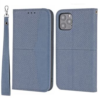 For iPhone 15 Pro-etui med vevd tekstur av skinn-lommebok mobiltelefondeksel med stropp.