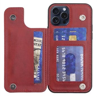 For iPhone 15 Pro-etui V-formet dekor PU-skinn+TPU-kortholder Telefondeksel