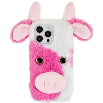 For iPhone 15 Pro Furry Plush Case Melkekuføre stil TPU mykt telefonskall.