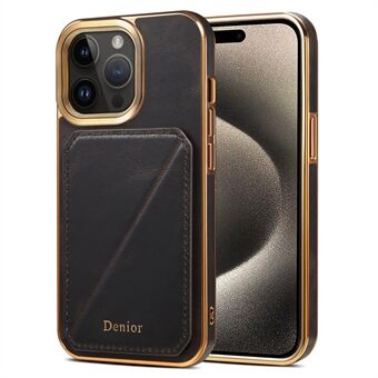 DENIOR Iphone 15 Pro-deksel Fall-sikkert Vokset Ekte Kuskinn+TPU+PC-deksel