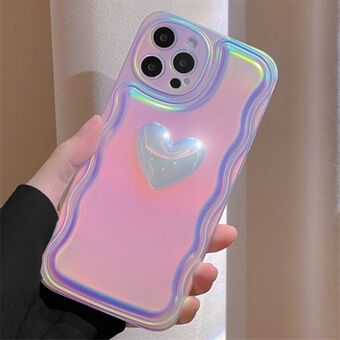 For iPhone 15 Pro-deksel Støtsikker Laser Mykt TPU-telefondeksel med 3D-hjertemønster