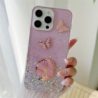 For iPhone 15 Pro-dekselet TPU Epoxy pariserhjul skimmer glitterdeksel.