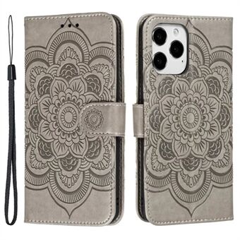 For iPhone 15 Pro Mandala Floweretui PU-skinnstativ Lommeboktelefondeksel