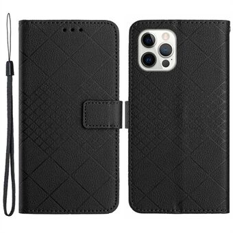 HT06 For iPhone 15 Pro-etui PU-skinn Litchi-teksturstativ Smarttelefondeksel