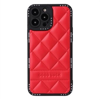 For iPhone 15 Pro Rhombic rutenett teksturert etui PU-lærbelagt PC + TPU-telefonomslag