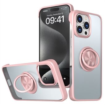 For iPhone 15 Pro Rammelese Telefonveske med Ringstøtte og TPU+Akryl Bakdeksel.