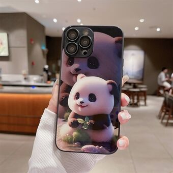 For iPhone 15 Pro-dekselet er støtsikkert med pandamønstertrykk på herdet glass og TPU-telefondeksel med linsefilm.