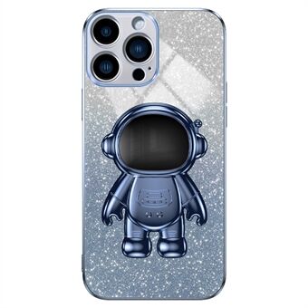 For iPhone 15 Pro Glitter Powder Astronaut Kickstand PC+TPU Telefonbeskyttelsesdeksel