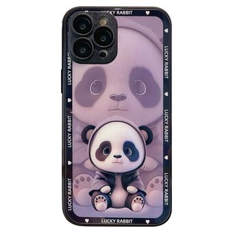 For iPhone 15 Pro Mobildeksler Skygge Panda Mønster Herdet Glass+TPU Telefondeksel