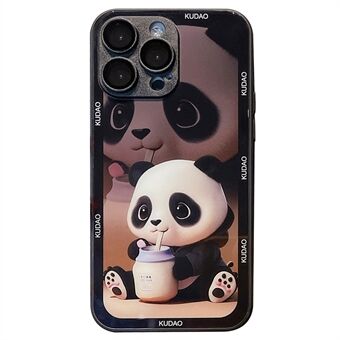 For iPhone 15 Pro Panda-mønsterdeksel med herdet glass + TPU-mobiltelefonvesker med linseduk.