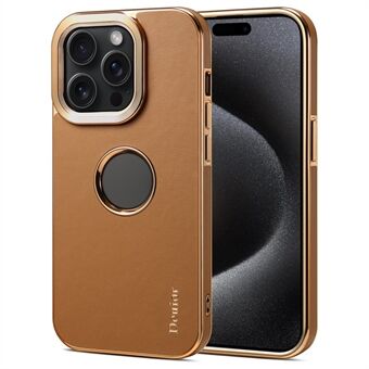 DENIOR for iPhone 15 Pro telefondeksel Anti-drop PC+TPU+Ekte Ku Skinn Kalv Tekstur Cover.