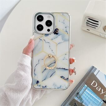 For iPhone 15 Pro Ringholder-etui med marmor-design