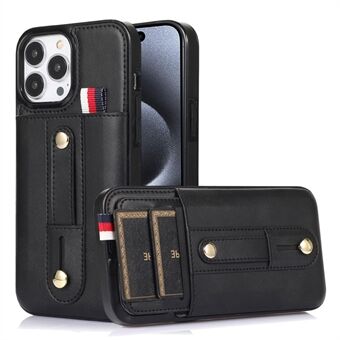 For iPhone 15 Pro-etui Retro PU-lær belagt TPU-stativtelefondeksel