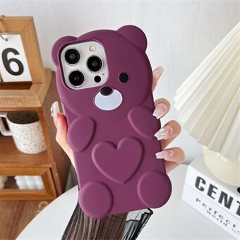 For iPhone 15 Pro-telefondeksel Solid farge Bear-formet mykt TPU-gummibelagt telefondeksel