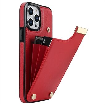 For iPhone 15 Pro Mobildeksel TPU+PU-skinn+Metalldeksel med kortlomme