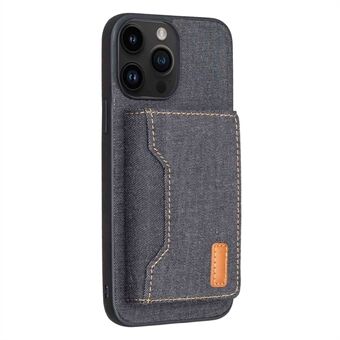 For iPhone 15 Pro-etasjers deksel med kortlomme, TPU+jeanskluttelefonomslag med lommebok, avtakbart 2-i-1-design.