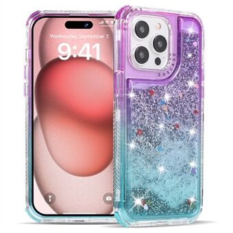 For iPhone 15 Pro-deksel Gradient Quicksand Liquid Flowing Sparkle TPU+PC bakdeksel