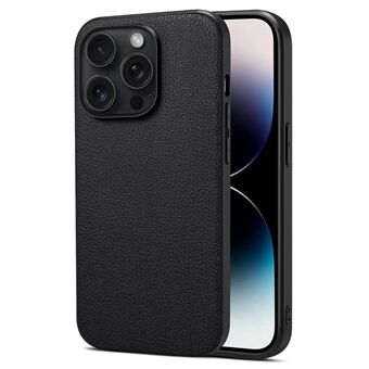 For iPhone 15 Pro-deksel PC+TPU+PU-lær Kalveskinnstekstur Anti-fall Telefonomslag