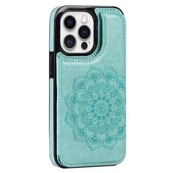 For iPhone 15 Pro mobiltelefondeksel, Trykket Mandala Blomst PU-skinn + TPU Anti-fall Deksel.