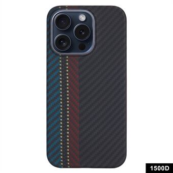 For iPhone 15 Pro-etui med 1500D karbonfiber tekstur av aramidfiber, med stort kutt for objektiv.