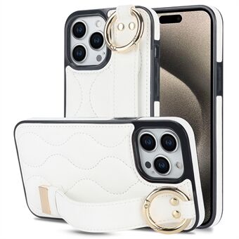 For iPhone 15 Pro Skråstøtte Etui med Bølgemønster Anti-ripe PU+TPU Telefondeksel