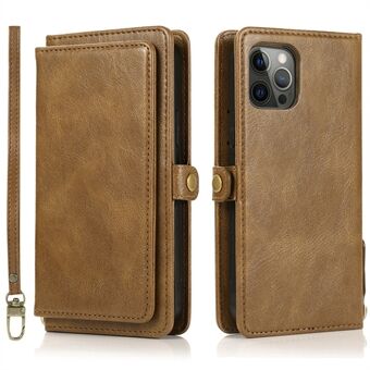 For iPhone 15 Pro-etui Avtagbart 2-i-1-lommebok-antisklipptelefondeksel med stropp