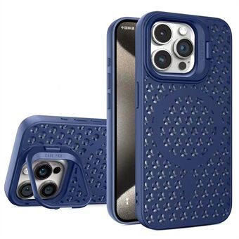 For iPhone 15 Pro Magnetisk Etui Linse Stativ TPU+PC Varmeavledende Telefondeksel