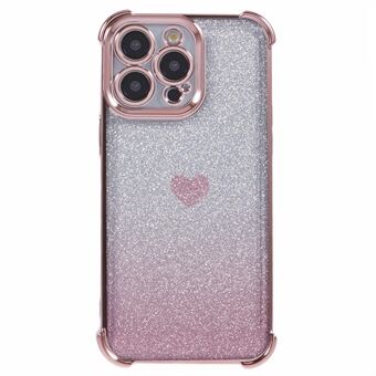 For iPhone 15 Pro Max Deksel Elektroplatering Glitter TPU Telefondeksel Hjertemønster