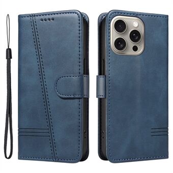 For iPhone 15 Pro Max-etui T-formede linjer lærtelefondeksel med lommeboksstøtte