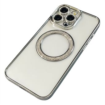 For iPhone 15 Pro Max Magnetisk Deksel med Linsefilm TPU Telefondeksel med Rhinestein Glitrende