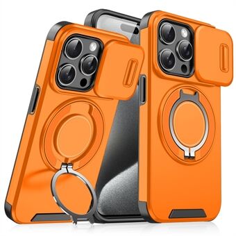 For iPhone 15 Pro Max Støttesak TPU+PC Magnetisk Telefondeksel med Skyvedeksel for Kameralinse