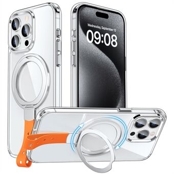 For iPhone 15 Pro Max Etui Magnetisk Støtte Anti-Fall Gjennomsiktig PC Telefondeksel