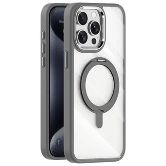 For iPhone 15 Pro Max-deksel TPU+akryl gjennomsiktig bakdeksel med ringholder og magnetisk stativ