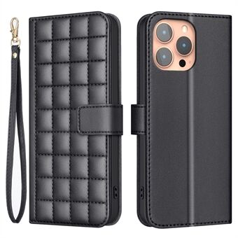 BINFEN COLOR BF34 for iPhone 15 Pro Max-etui - Firkantet rutenett lærdeksel med 3 kortspor