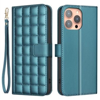 BINFEN COLOR BF34 for iPhone 15 Pro Max Deksel Firkantet Rutete Skinn Deksel med 3 Kortlommer