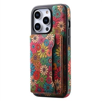 D16 For iPhone 15 Pro Max Magnetisk Etui Avtakbar Kortholder Blomst Skinn Bakdeksel