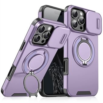 For iPhone 15 Pro Max Magnetisk Telefondeksel Skyve Linsebeskyttelsesring Stativ TPU+PC-deksel